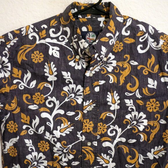 Reyn Spooner Shirt Mens Medium Short Sleeve Button Hawaiian Aloha Tropical Black - Picture 1 of 6